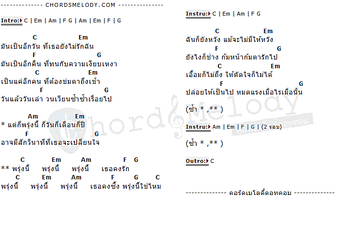 คอร์ดเพลง เนื้อเพลง พรุ่งนี้เธอคงรัก, คอร์ดเพลง พรุ่งนี้เธอคงรัก ของ ตั๊ก วชรกรณ์, คอร์ดเพลงของ ตั๊ก วชรกรณ์, เนื้อร้อง พรุ่งนี้เธอคงรัก ตั๊ก วชรกรณ์, พรุ่งนี้เธอคงรัก คอร์ดง่าย ๆ, คอร์ด พรุ่งนี้เธอคงรัก ต้นฉบับ