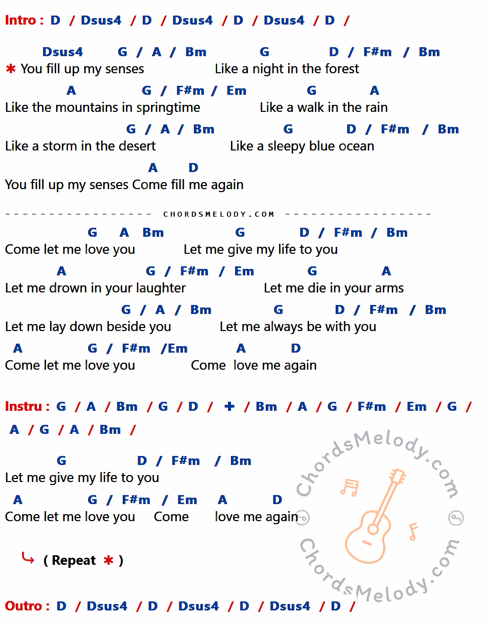 เนื้อเพลง Annie's Song ของ JOHN DENVER ที่มีคอร์ดกีต้าร์ D,Dsus4,G,/,A,Bm,F#m,Em,/Em