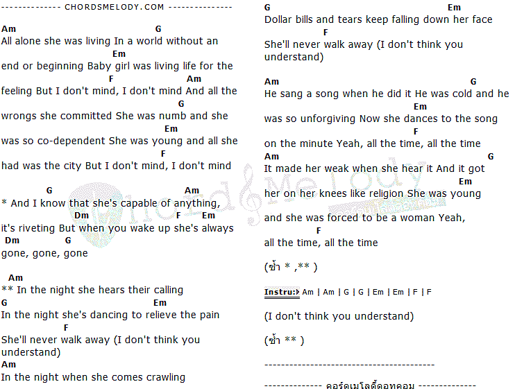 คอร์ดเพลง เนื้อเพลง In The Night, คอร์ดเพลง In The Night ของ The Weeknd, คอร์ดเพลงของ The Weeknd, เนื้อร้อง In The Night The Weeknd, In The Night คอร์ดง่าย ๆ, คอร์ด In The Night ต้นฉบับ