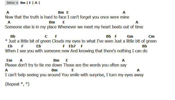 คอร์ดเพลง เนื้อเพลง A Little Bit Of Green, คอร์ดเพลง A Little Bit Of Green ของ Elvis presley, คอร์ดเพลงของ Elvis presley, เนื้อร้อง A Little Bit Of Green Elvis presley, A Little Bit Of Green คอร์ดง่าย ๆ, คอร์ด A Little Bit Of Green ต้นฉบับ