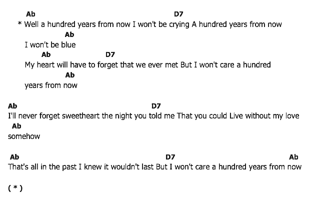 คอร์ดเพลง เนื้อเพลง A Hundred Years From Now, คอร์ดเพลง A Hundred Years From Now ของ Elvis presley, คอร์ดเพลงของ Elvis presley, เนื้อร้อง A Hundred Years From Now Elvis presley, A Hundred Years From Now คอร์ดง่าย ๆ, คอร์ด A Hundred Years From Now ต้นฉบับ