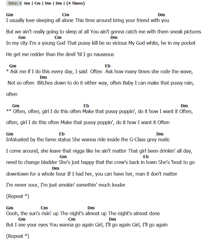 คอร์ดเพลง เนื้อเพลง Often, คอร์ดเพลง Often ของ The Weeknd, คอร์ดเพลงของ The Weeknd, เนื้อร้อง Often The Weeknd, Often คอร์ดง่าย ๆ, คอร์ด Often ต้นฉบับ