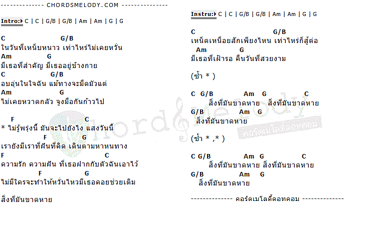 คอร์ดเพลง เนื้อเพลง สิ่งที่ขาดหาย, คอร์ดเพลง สิ่งที่ขาดหาย ของ IOI (I Don't Have A Car On The Moon In The Morning), คอร์ดเพลงของ IOI (I Don't Have A Car On The Moon In The Morning), เนื้อร้อง สิ่งที่ขาดหาย IOI (I Don't Have A Car On The Moon In The Morning), สิ่งที่ขาดหาย คอร์ดง่าย ๆ, คอร์ด สิ่งที่ขาดหาย ต้นฉบับ