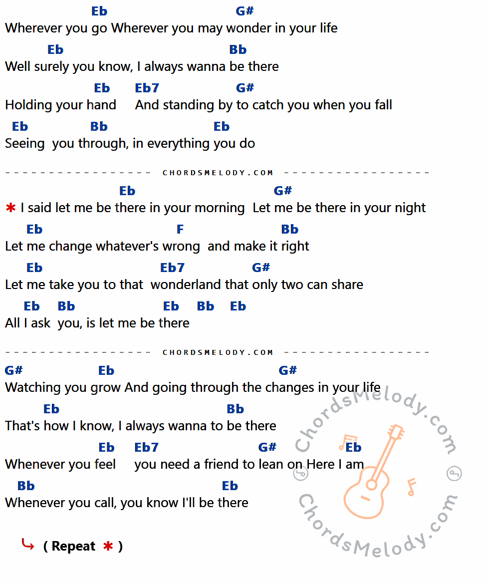 เนื้อเพลง Let Me Be There ของ Elvis presley ที่มีคอร์ด ในกลุ่มคีย์ Eb,G#,Bb,Eb7,F ประกอบ