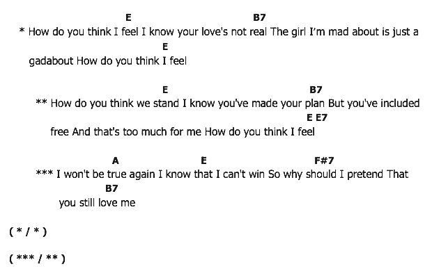 คอร์ดเพลง เนื้อเพลง How Do You Think I Feel, คอร์ดเพลง How Do You Think I Feel ของ Elvis Presley, คอร์ดเพลงของ Elvis Presley, เนื้อร้อง How Do You Think I Feel Elvis Presley, How Do You Think I Feel คอร์ดง่าย ๆ, คอร์ด How Do You Think I Feel ต้นฉบับ
