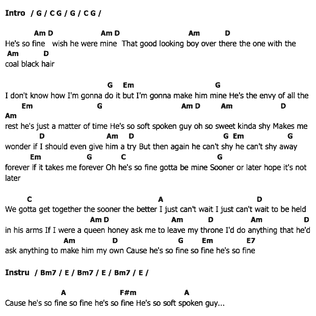 คอร์ดเพลง เนื้อเพลง He's So Fine, คอร์ดเพลง He's So Fine ของ Jody Miller, คอร์ดเพลงของ Jody Miller, เนื้อร้อง He's So Fine Jody Miller, He's So Fine คอร์ดง่าย ๆ, คอร์ด He's So Fine ต้นฉบับ