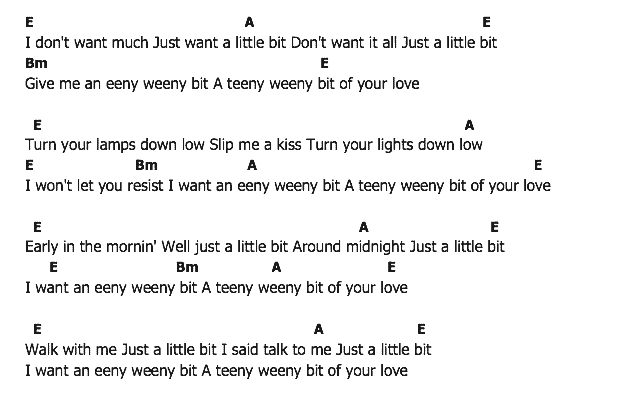 คอร์ดเพลง เนื้อเพลง Just A Little Bit, คอร์ดเพลง Just A Little Bit ของ Elvis presley, คอร์ดเพลงของ Elvis presley, เนื้อร้อง Just A Little Bit Elvis presley, Just A Little Bit คอร์ดง่าย ๆ, คอร์ด Just A Little Bit ต้นฉบับ