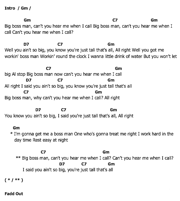 คอร์ดเพลง เนื้อเพลง Big Boss Man, คอร์ดเพลง Big Boss Man ของ Elvis presley, คอร์ดเพลงของ Elvis presley, เนื้อร้อง Big Boss Man Elvis presley, Big Boss Man คอร์ดง่าย ๆ, คอร์ด Big Boss Man ต้นฉบับ
