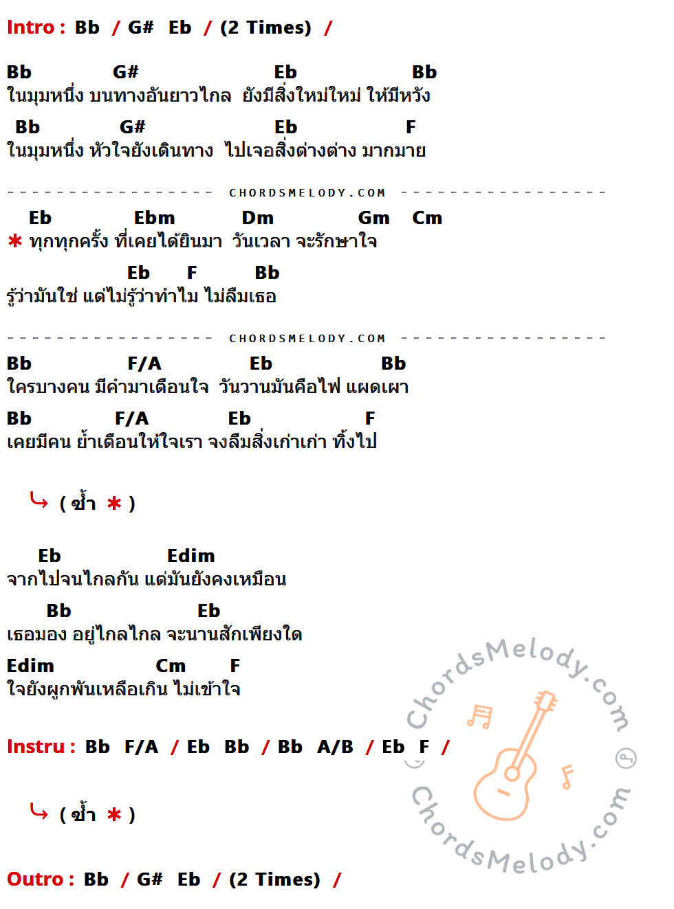 เนื้อเพลง ไม่ลืม ของ ใหม่ เจริญปุระ ที่มีคอร์ดกีต้าร์ Bb,G#,Eb,F,Ebm,Dm,Gm,Cm,F/A,Edim,A/B