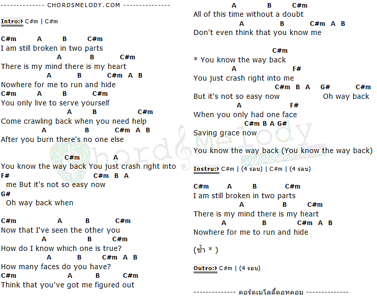 คอร์ดเพลง เนื้อเพลง The Way Back, คอร์ดเพลง The Way Back ของ One OK Rock, คอร์ดเพลงของ One OK Rock, เนื้อร้อง The Way Back One OK Rock, The Way Back คอร์ดง่าย ๆ, คอร์ด The Way Back ต้นฉบับ