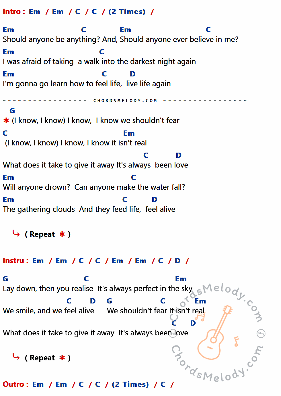 เนื้อเพลง I Know, I Know ของ Slot Machine ที่มีคอร์ด ในกลุ่มคีย์ Em,C,D,G ประกอบ