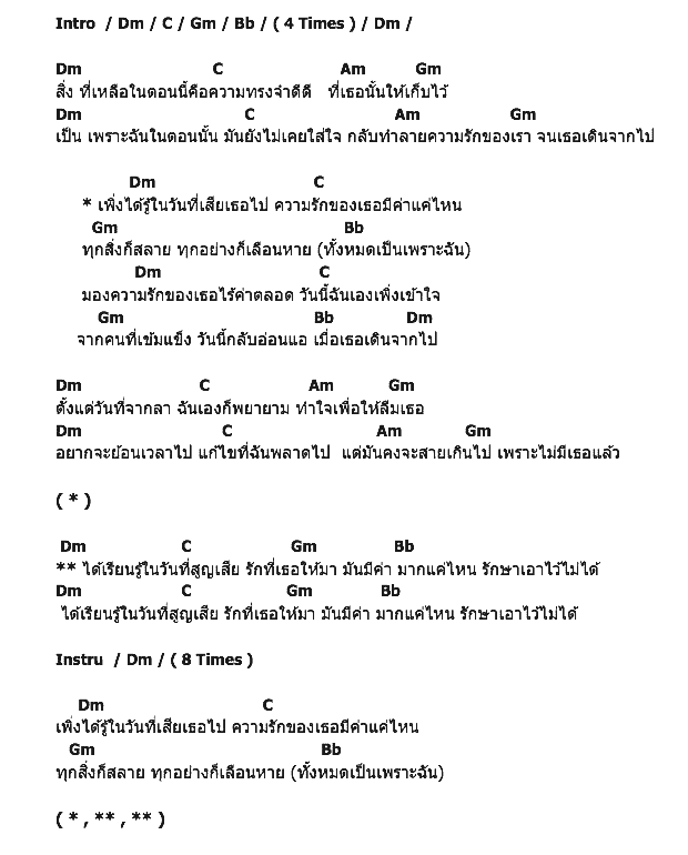 คอร์ดเพลง เนื้อเพลง เพิ่งได้รู้ในวันที่เสียเธอไป, คอร์ดเพลง เพิ่งได้รู้ในวันที่เสียเธอไป ของ Masksender, คอร์ดเพลงของ Masksender, เนื้อร้อง เพิ่งได้รู้ในวันที่เสียเธอไป Masksender, เพิ่งได้รู้ในวันที่เสียเธอไป คอร์ดง่าย ๆ, คอร์ด เพิ่งได้รู้ในวันที่เสียเธอไป ต้นฉบับ