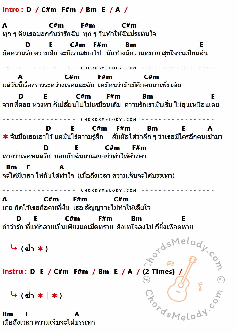 เนื้อเพลง จับมือไว้แต่ไร้ความรู้สึก ของ ตุ๊กต่าย นัยน์ปพร ที่มีคอร์ด ในกลุ่มคีย์ D,C#m,F#m,Bm,E,A ประกอบ