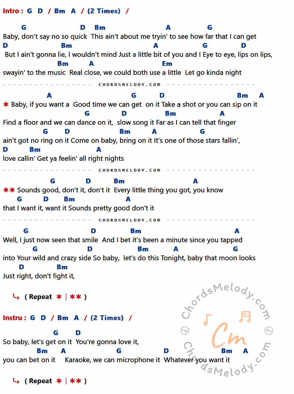 เนื้อเพลง Don't It ของ Billy Currington ที่มีคอร์ด ในกลุ่มคีย์ G,D,Bm,A,Em ประกอบ