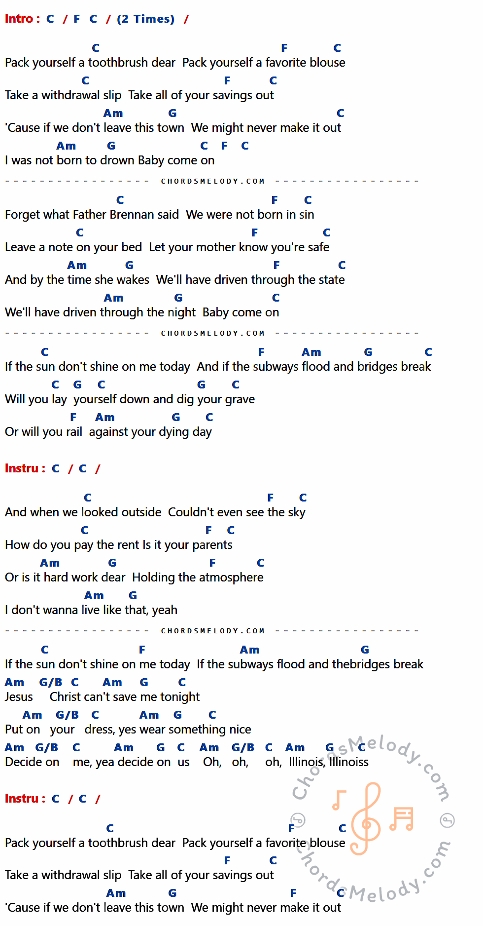 เนื้อเพลง Sleep On The Floor ของ The Lumineers ที่มีคอร์ด ในกลุ่มคีย์ C,F,Am,G,G/B ประกอบ