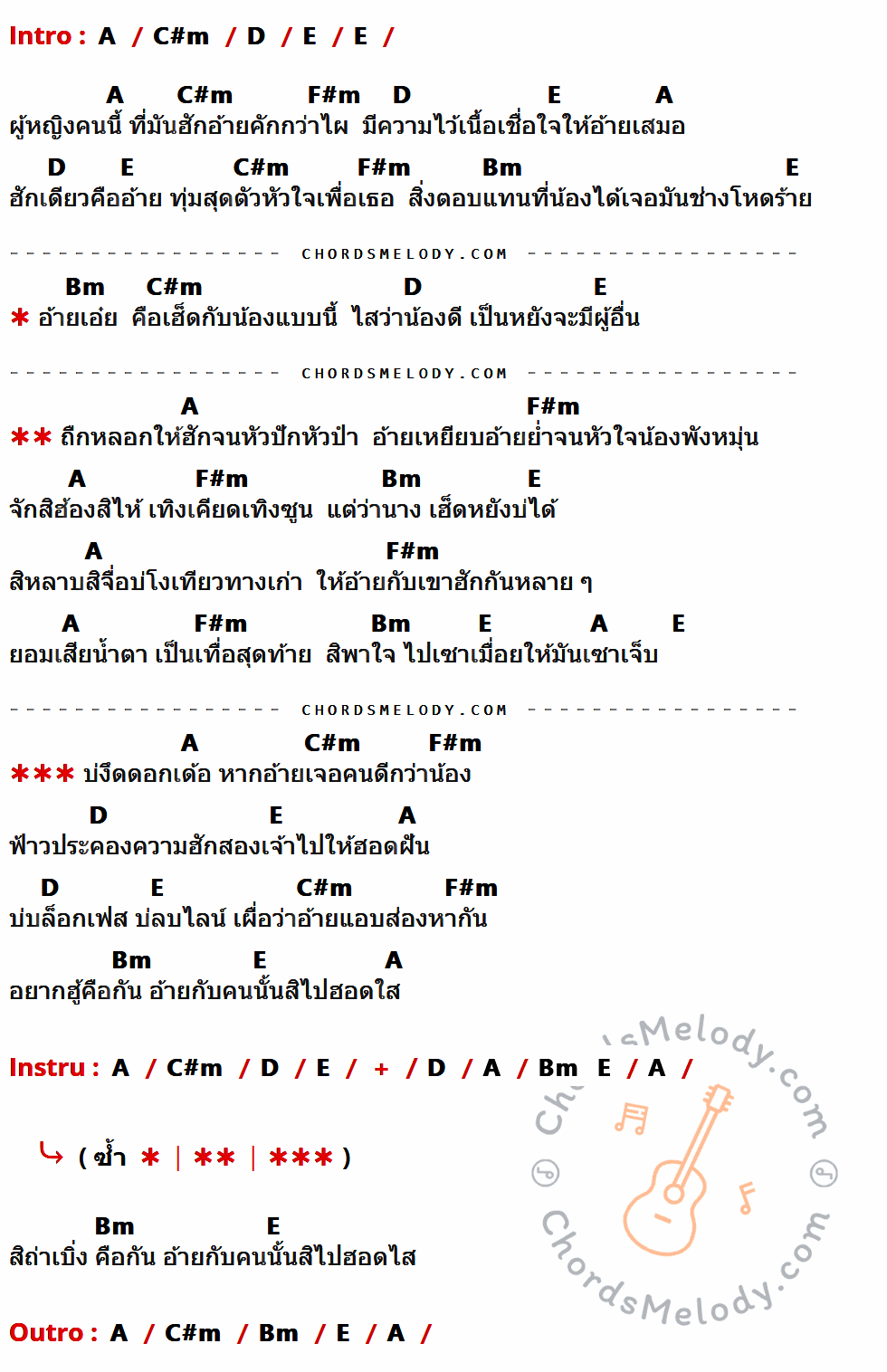 เนื้อเพลง สิถ่าเบิ่ง ของ บอ โอ โบว์ ที่มีคอร์ด ในกลุ่มคีย์ A,C#m,D,E,F#m,Bm ประกอบ