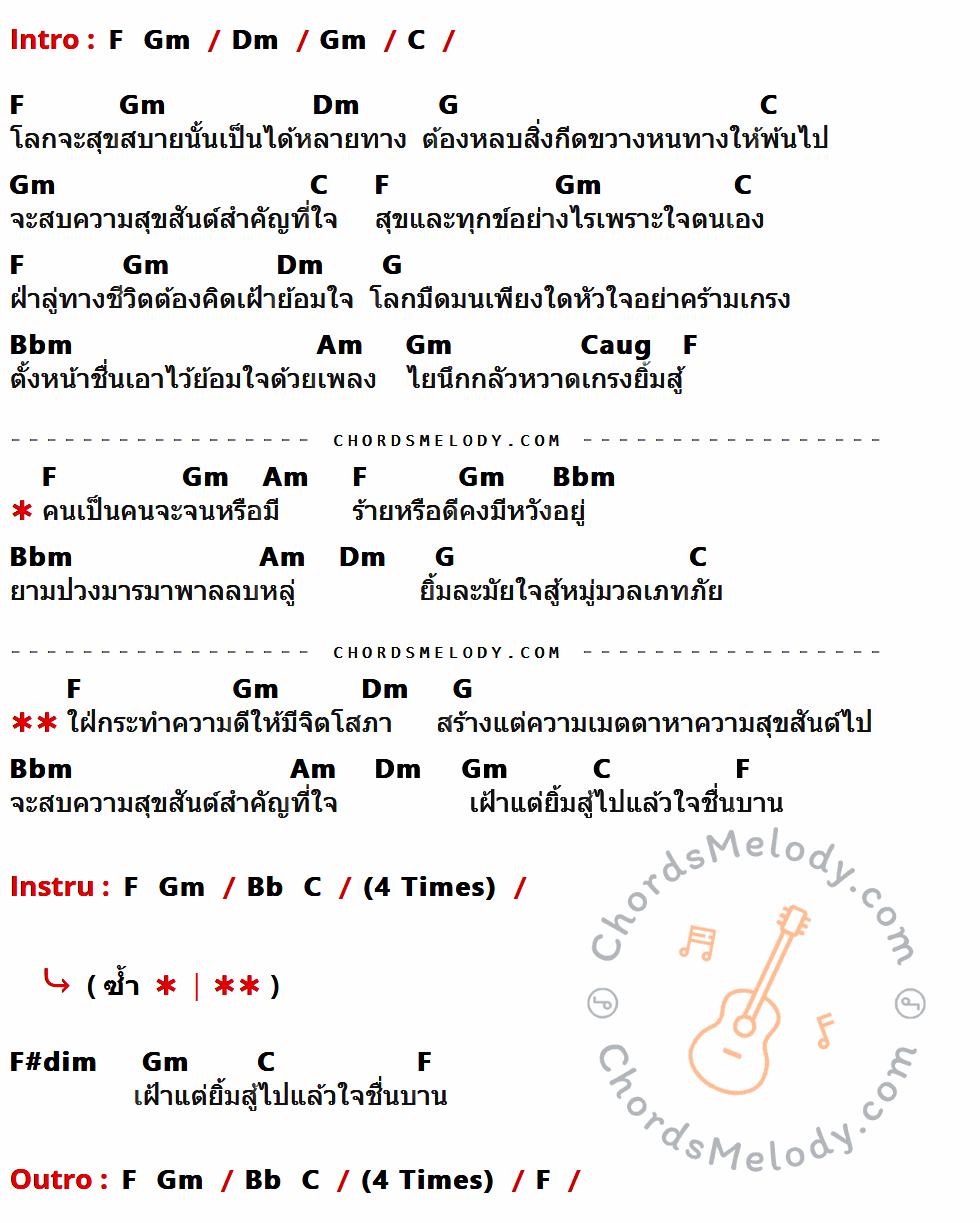 เนื้อเพลง ยิ้มสู้ ของ Getsunova ที่มีคอร์ดกีต้าร์ F,Gm,Dm,C,G,Bbm,Am,Caug,Bb,F#dim