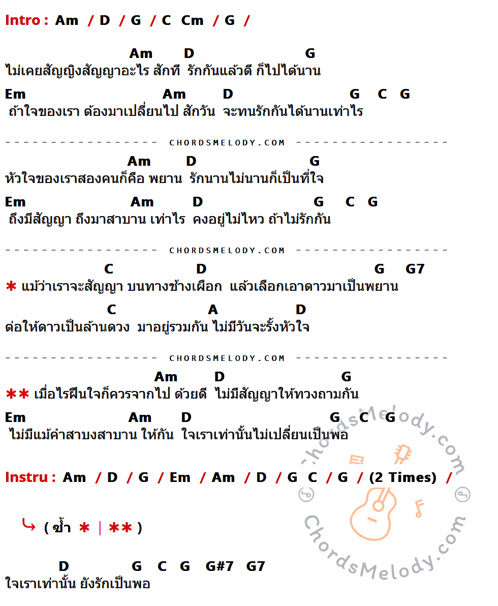 เนื้อเพลง สัญญิง สัญญา ของ แหวน ฐิติมา ที่มีคอร์ด ในกลุ่มคีย์ Am,D,G,C,Cm,Em,G7,A,G#7 ประกอบ