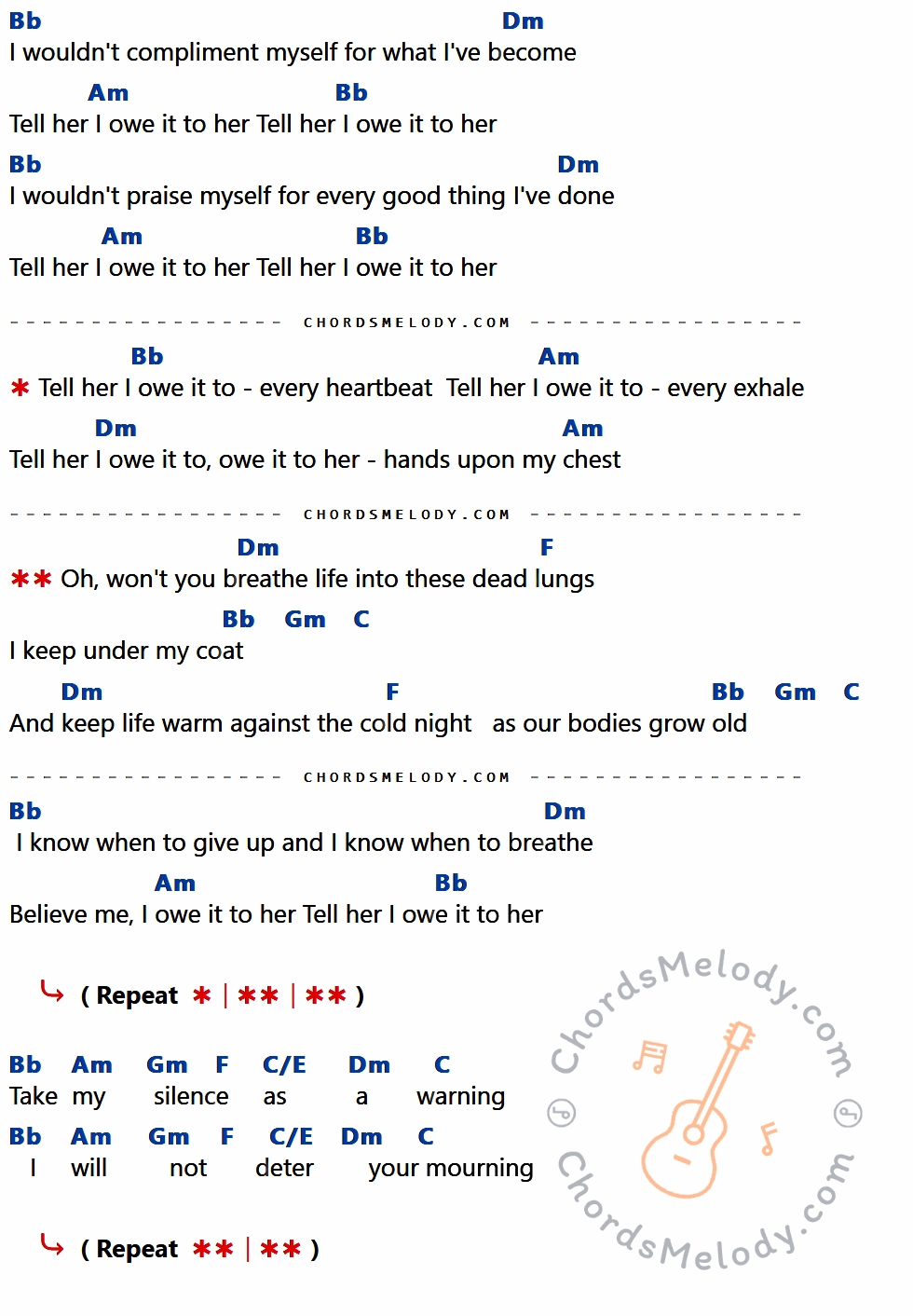 เนื้อเพลง Breathe Life ของ Jack Garratt ที่มีคอร์ด ในกลุ่มคีย์ Bb,Dm,Am,F,Gm,C,C/E ประกอบ