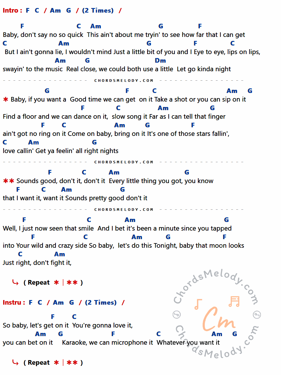 คอร์ดเพลง Don't It - Billy Currington เนื้อร้อง มีคอร์ดกีต้าร์ ในกลุ่มคีย์ F,C,Am,G,Dm กำกับ
