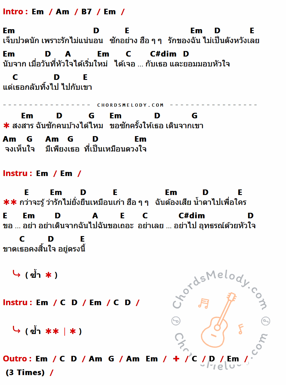 คอร์ดเพลง คำอุทธรณ์ - มอร์กะจาย เนื้อร้อง มีคอร์ดกีต้าร์ ในกลุ่มคีย์ Em,Am,B7,D,E,A,C,C#dim,G กำกับ