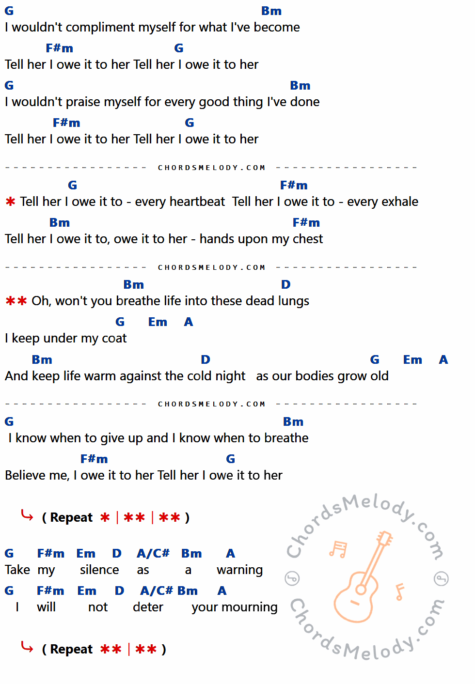 เนื้อเพลง Breathe Life ของ Jack Garratt มีคอร์ดกีต้าร์ ในคีย์ที่ต่างกัน G,Bm,F#m,D,Em,A,A/C#