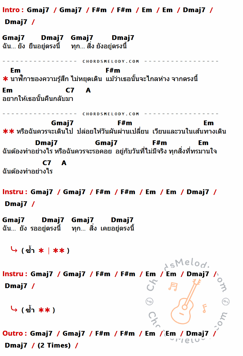 คอร์ดเพลง หรือ - Slur เนื้อร้อง มีคอร์ดกีต้าร์ ในกลุ่มคีย์ Gmaj7,F#m,Em,Dmaj7,C7,A กำกับ