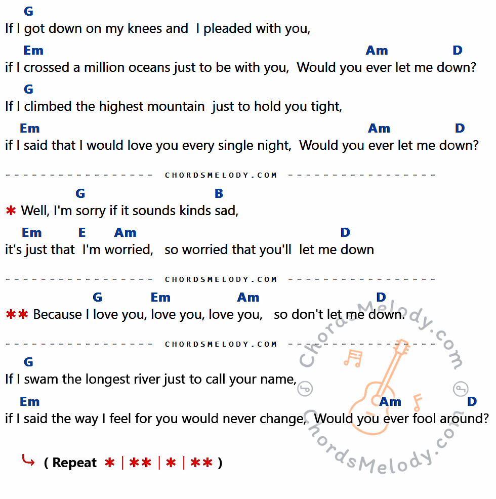 คอร์ดเพลง Because I Love You - Shakin Stevens เนื้อร้อง มีคอร์ดกีต้าร์ ในกลุ่มคีย์ G,Em,Am,D,B,E กำกับ