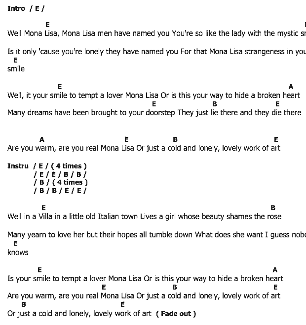 คอร์ดเพลง เนื้อเพลง Mona Lisa, คอร์ดเพลง Mona Lisa ของ Conway Twitty, คอร์ดเพลงของ Conway Twitty, เนื้อร้อง Mona Lisa Conway Twitty, Mona Lisa คอร์ดง่าย ๆ, คอร์ด Mona Lisa ต้นฉบับ
