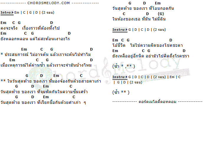 คอร์ดเพลง เนื้อเพลง วันสุดท้าย, คอร์ดเพลง วันสุดท้าย ของ อพาร์ตเมนต์คุณป้า, คอร์ดเพลงของ อพาร์ตเมนต์คุณป้า, เนื้อร้อง วันสุดท้าย อพาร์ตเมนต์คุณป้า, วันสุดท้าย คอร์ดง่าย ๆ, คอร์ด วันสุดท้าย ต้นฉบับ