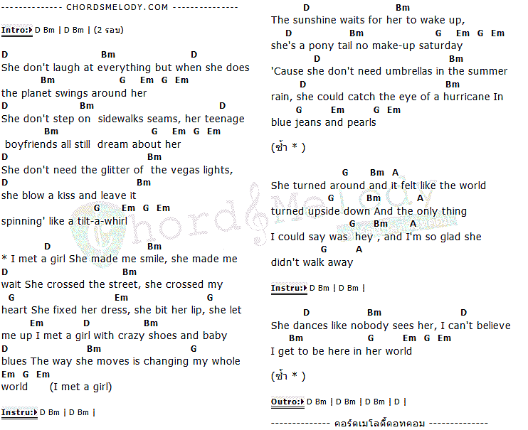 คอร์ดเพลง เนื้อเพลง I Met A Girl, คอร์ดเพลง I Met A Girl ของ William Michael Morgan, คอร์ดเพลงของ William Michael Morgan, เนื้อร้อง I Met A Girl William Michael Morgan, I Met A Girl คอร์ดง่าย ๆ, คอร์ด I Met A Girl ต้นฉบับ