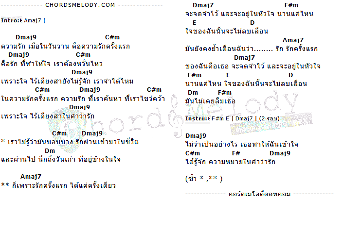 คอร์ดเพลง เนื้อเพลง รักครั้งแรก, คอร์ดเพลง รักครั้งแรก ของ กรุงเทพมาราธอน, คอร์ดเพลงของ กรุงเทพมาราธอน, เนื้อร้อง รักครั้งแรก กรุงเทพมาราธอน, รักครั้งแรก คอร์ดง่าย ๆ, คอร์ด รักครั้งแรก ต้นฉบับ