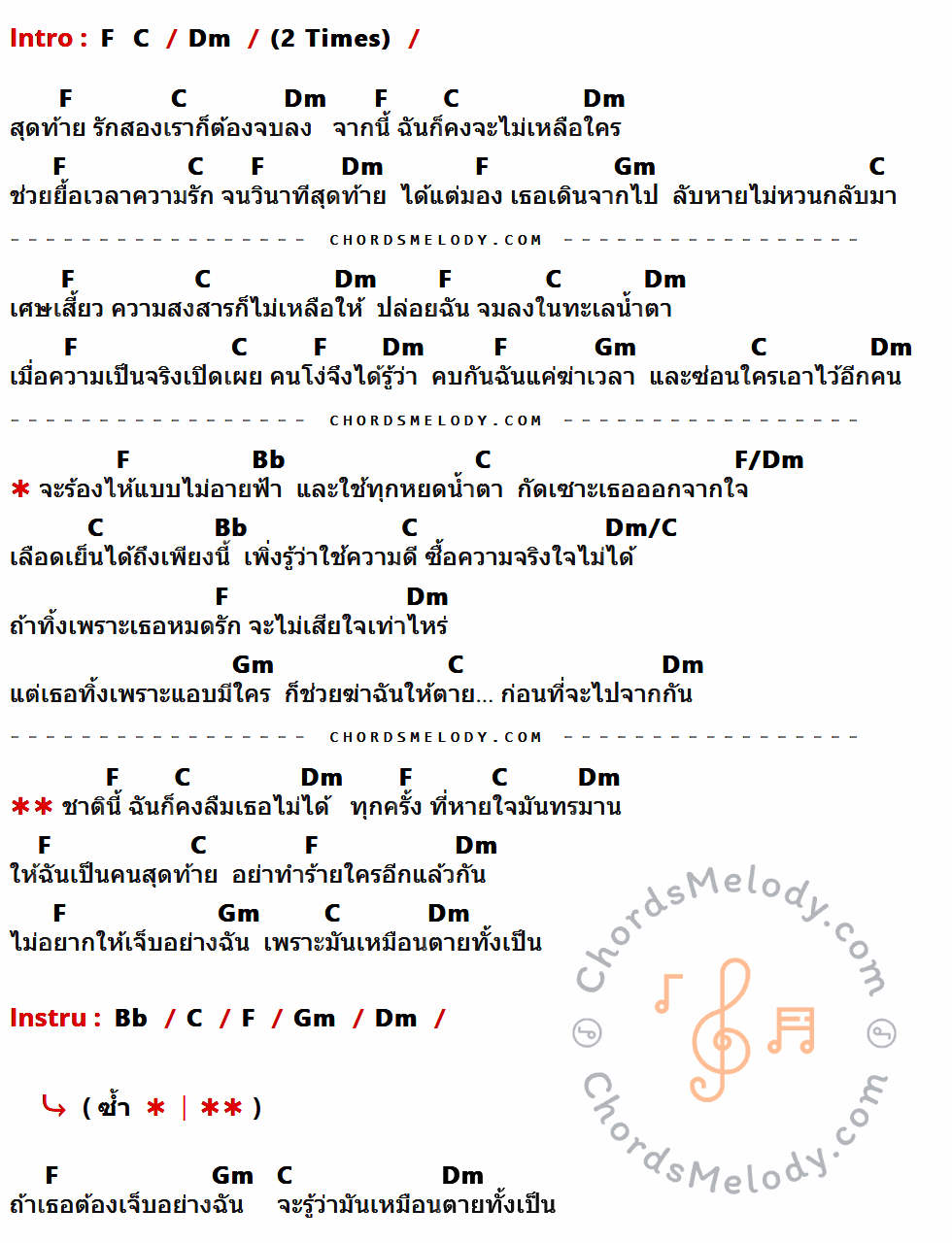 เนื้อเพลง ตายทั้งเป็น ของ พจน์ สุวรรณพันธ์ อาร์สยาม ที่มีคอร์ดกีต้าร์ F,C,Dm,Gm,Bb,F/Dm,Dm/C