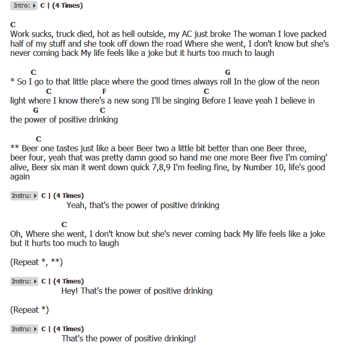คอร์ดเพลง เนื้อเพลง Power Of Positive Drinkin, คอร์ดเพลง Power Of Positive Drinkin ของ Chris Janson, คอร์ดเพลงของ Chris Janson, เนื้อร้อง Power Of Positive Drinkin Chris Janson, Power Of Positive Drinkin คอร์ดง่าย ๆ, คอร์ด Power Of Positive Drinkin ต้นฉบับ
