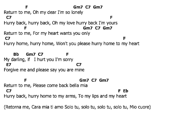 คอร์ดเพลง เนื้อเพลง Return To Me, คอร์ดเพลง Return To Me ของ Dean Martin, คอร์ดเพลงของ Dean Martin, เนื้อร้อง Return To Me Dean Martin, Return To Me คอร์ดง่าย ๆ, คอร์ด Return To Me ต้นฉบับ