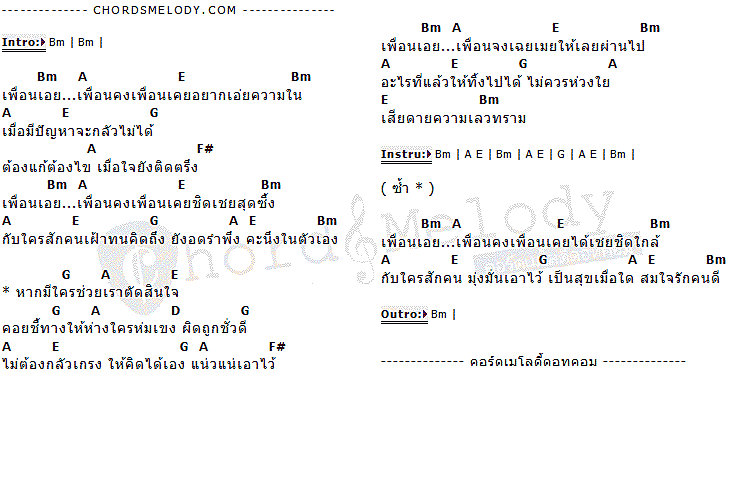คอร์ดเพลง เนื้อเพลง เพื่อนเอย, คอร์ดเพลง เพื่อนเอย ของ นรินทร ณ บางช้าง, คอร์ดเพลงของ นรินทร ณ บางช้าง, เนื้อร้อง เพื่อนเอย นรินทร ณ บางช้าง, เพื่อนเอย คอร์ดง่าย ๆ, คอร์ด เพื่อนเอย ต้นฉบับ
