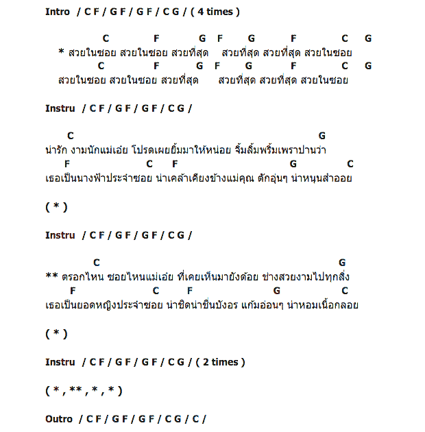 คอร์ดเพลง เนื้อเพลง สวยในซอย, คอร์ดเพลง สวยในซอย ของ Royal Sprites, คอร์ดเพลงของ Royal Sprites, เนื้อร้อง สวยในซอย Royal Sprites, สวยในซอย คอร์ดง่าย ๆ, คอร์ด สวยในซอย ต้นฉบับ