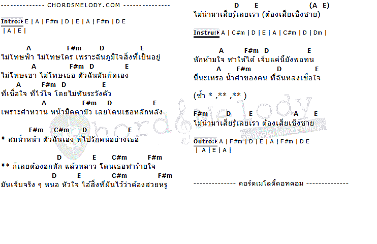 คอร์ดเพลง เนื้อเพลง เสียเชิงชาย, คอร์ดเพลง เสียเชิงชาย ของ วง 7 บาท 50, คอร์ดเพลงของ วง 7 บาท 50, เนื้อร้อง เสียเชิงชาย วง 7 บาท 50, เสียเชิงชาย คอร์ดง่าย ๆ, คอร์ด เสียเชิงชาย ต้นฉบับ