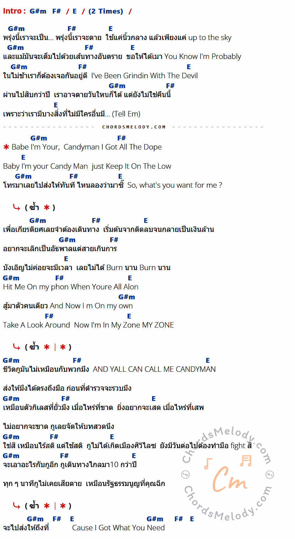 เนื้อเพลง Candyman ของ ILLSLICK ที่มีคอร์ด ในกลุ่มคีย์ G#m,F#,E ประกอบ