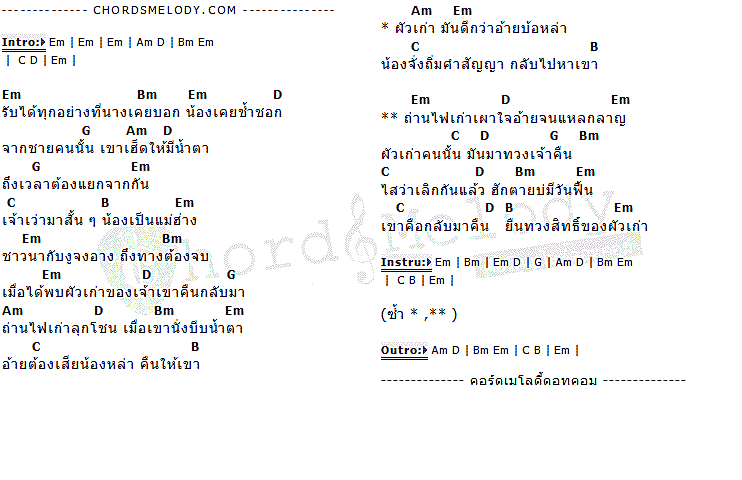คอร์ดเพลง เนื้อเพลง ผัวเขามาเอาคืน, คอร์ดเพลง ผัวเขามาเอาคืน ของ เด่นชัย วงศ์สามารถ, คอร์ดเพลงของ เด่นชัย วงศ์สามารถ, เนื้อร้อง ผัวเขามาเอาคืน เด่นชัย วงศ์สามารถ, ผัวเขามาเอาคืน คอร์ดง่าย ๆ, คอร์ด ผัวเขามาเอาคืน ต้นฉบับ