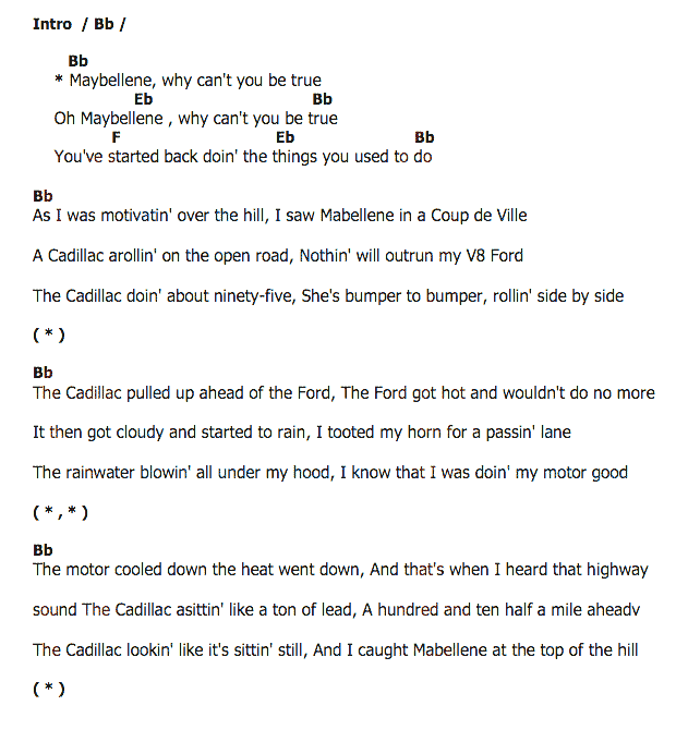 คอร์ดเพลง เนื้อเพลง Maybellene, คอร์ดเพลง Maybellene ของ Chuck Berry, คอร์ดเพลงของ Chuck Berry, เนื้อร้อง Maybellene Chuck Berry, Maybellene คอร์ดง่าย ๆ, คอร์ด Maybellene ต้นฉบับ