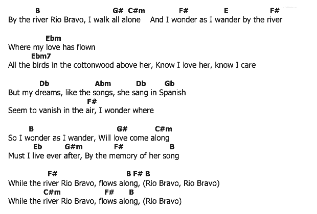 คอร์ดเพลง เนื้อเพลง Rio Bravo, คอร์ดเพลง Rio Bravo ของ Dean Martin, คอร์ดเพลงของ Dean Martin, เนื้อร้อง Rio Bravo Dean Martin, Rio Bravo คอร์ดง่าย ๆ, คอร์ด Rio Bravo ต้นฉบับ