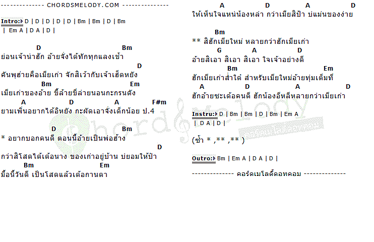 คอร์ดเพลง เนื้อเพลง ฮักเมียใหม่หลายกว่าเมียเก่า, คอร์ดเพลง ฮักเมียใหม่หลายกว่าเมียเก่า ของ สมจิตร บ่อทอง, คอร์ดเพลงของ สมจิตร บ่อทอง, เนื้อร้อง ฮักเมียใหม่หลายกว่าเมียเก่า สมจิตร บ่อทอง, ฮักเมียใหม่หลายกว่าเมียเก่า คอร์ดง่าย ๆ, คอร์ด ฮักเมียใหม่หลายกว่าเมียเก่า ต้นฉบับ