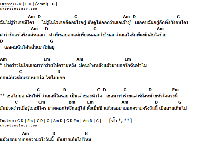 คอร์ดเพลง เนื้อเพลง ไม่บอกไม่รู้, คอร์ดเพลง ไม่บอกไม่รู้ ของ Tamarind Band, คอร์ดเพลงของ Tamarind Band, เนื้อร้อง ไม่บอกไม่รู้ Tamarind Band, ไม่บอกไม่รู้ คอร์ดง่าย ๆ, คอร์ด ไม่บอกไม่รู้ ต้นฉบับ