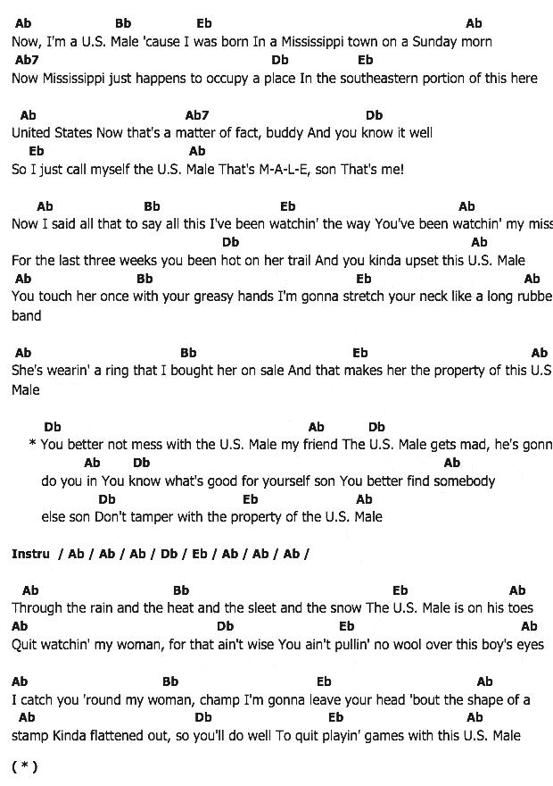 คอร์ดเพลง เนื้อเพลง U.S.Male, คอร์ดเพลง U.S.Male ของ Elvis presley, คอร์ดเพลงของ Elvis presley, เนื้อร้อง U.S.Male Elvis presley, U.S.Male คอร์ดง่าย ๆ, คอร์ด U.S.Male ต้นฉบับ