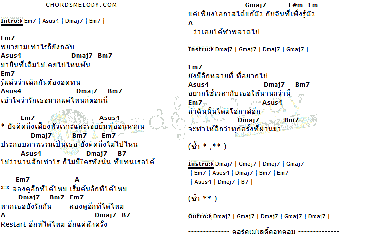 คอร์ดเพลง เนื้อเพลง Restart, คอร์ดเพลง Restart ของ Room 39, คอร์ดเพลงของ Room 39, เนื้อร้อง Restart Room 39, Restart คอร์ดง่าย ๆ, คอร์ด Restart ต้นฉบับ