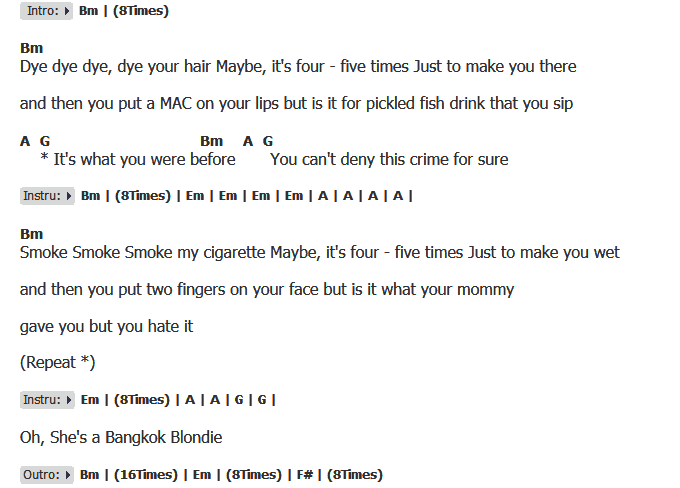 คอร์ดเพลง เนื้อเพลง Bangkok Blondie, คอร์ดเพลง Bangkok Blondie ของ The Whitest Crow, คอร์ดเพลงของ The Whitest Crow, เนื้อร้อง Bangkok Blondie The Whitest Crow, Bangkok Blondie คอร์ดง่าย ๆ, คอร์ด Bangkok Blondie ต้นฉบับ