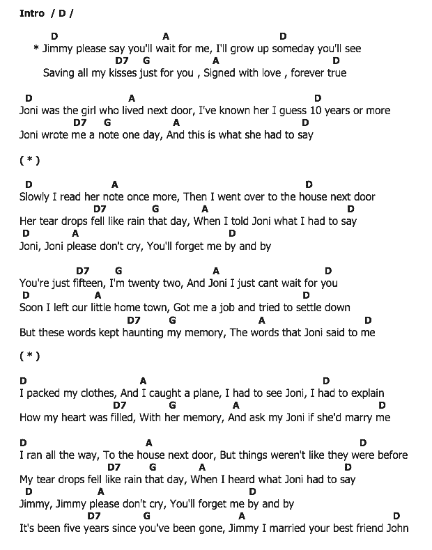 คอร์ดเพลง เนื้อเพลง Don't Cry Joni, คอร์ดเพลง Don't Cry Joni ของ Conway Twitty, คอร์ดเพลงของ Conway Twitty, เนื้อร้อง Don't Cry Joni Conway Twitty, Don't Cry Joni คอร์ดง่าย ๆ, คอร์ด Don't Cry Joni ต้นฉบับ