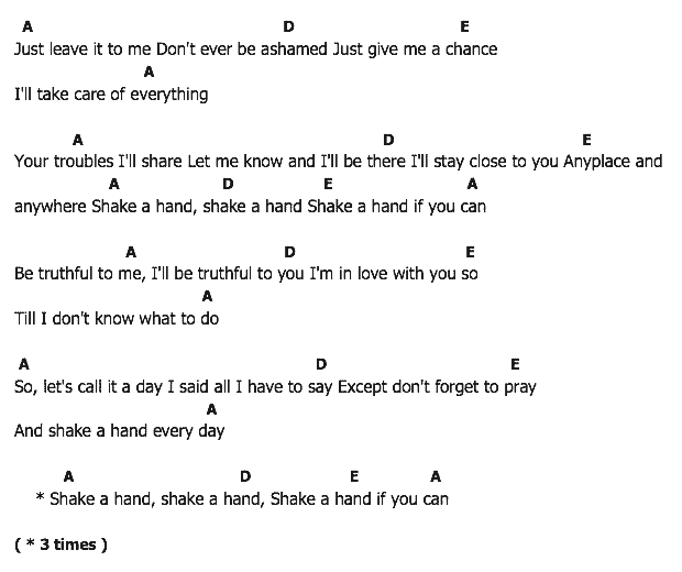 คอร์ดเพลง เนื้อเพลง Shake A Hand, คอร์ดเพลง Shake A Hand ของ Elvis Presley, คอร์ดเพลงของ Elvis Presley, เนื้อร้อง Shake A Hand Elvis Presley, Shake A Hand คอร์ดง่าย ๆ, คอร์ด Shake A Hand ต้นฉบับ