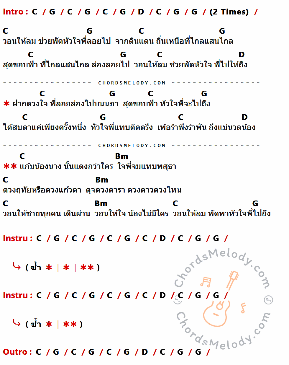 คอร์ดเพลง แก้มน้องนางนั้นแดงกว่าใคร - เขียนไขและวานิช เนื้อร้อง มีคอร์ดกีต้าร์ ในกลุ่มคีย์ C,G,D,Bm กำกับ